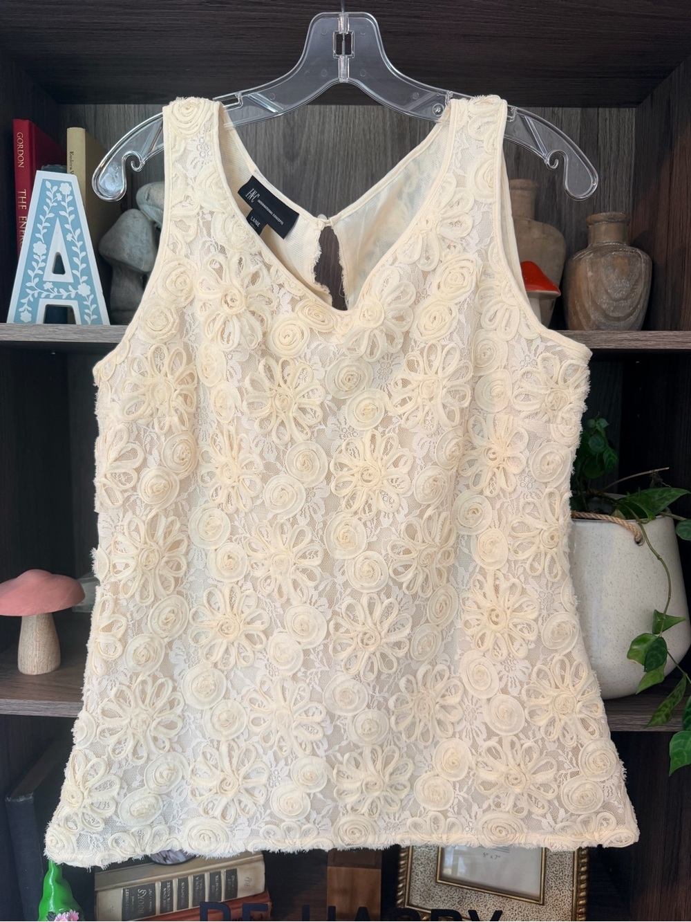 INC International Concepts Cream Lace Shell Top